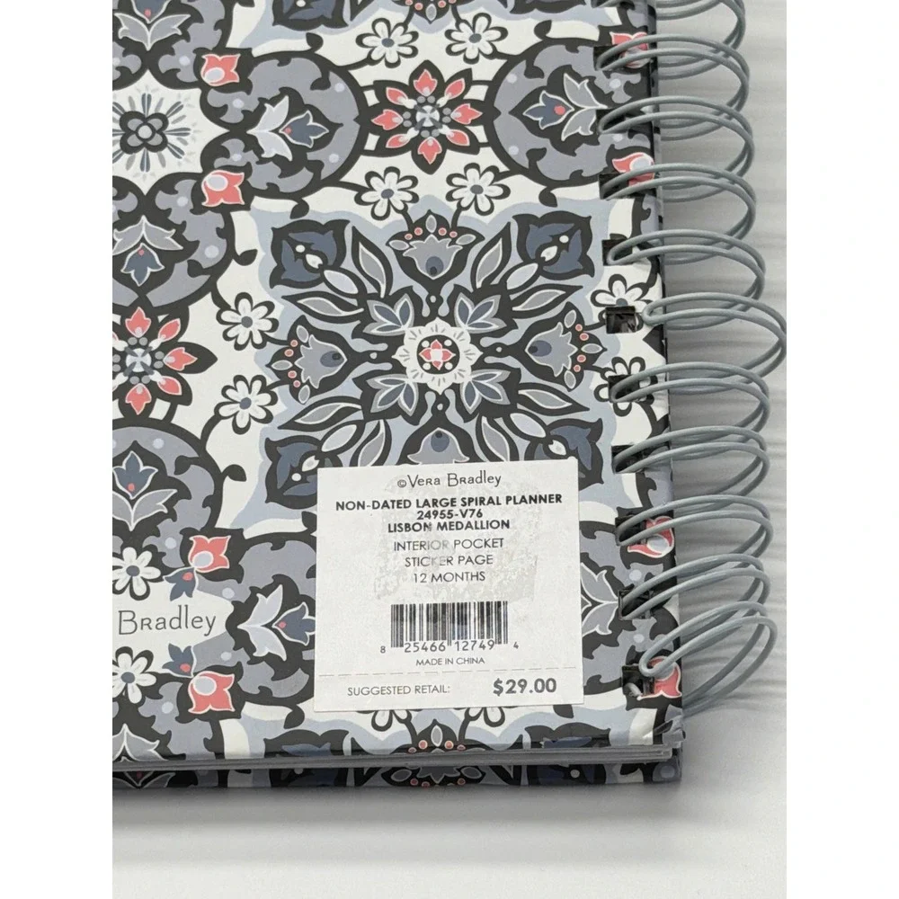 Vera Bradley Lisbon Medallion‎ Non-Dated Large Spiral Planner 12 Month Undated